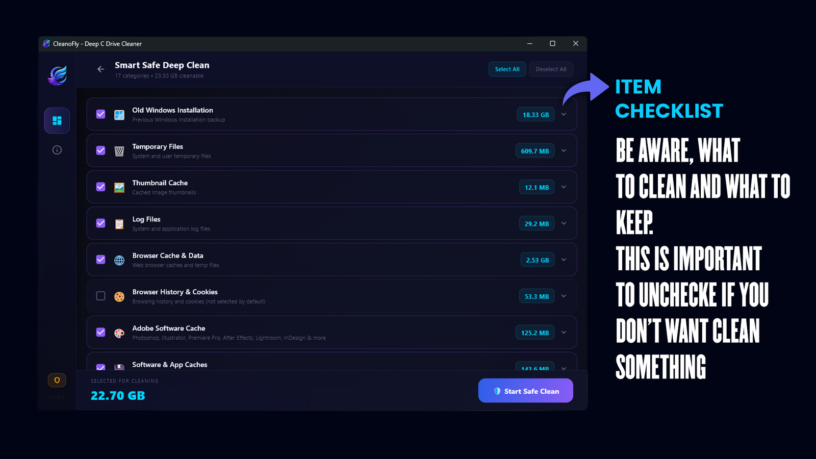 CleanoFly Dashboard and C Drive Visualizer