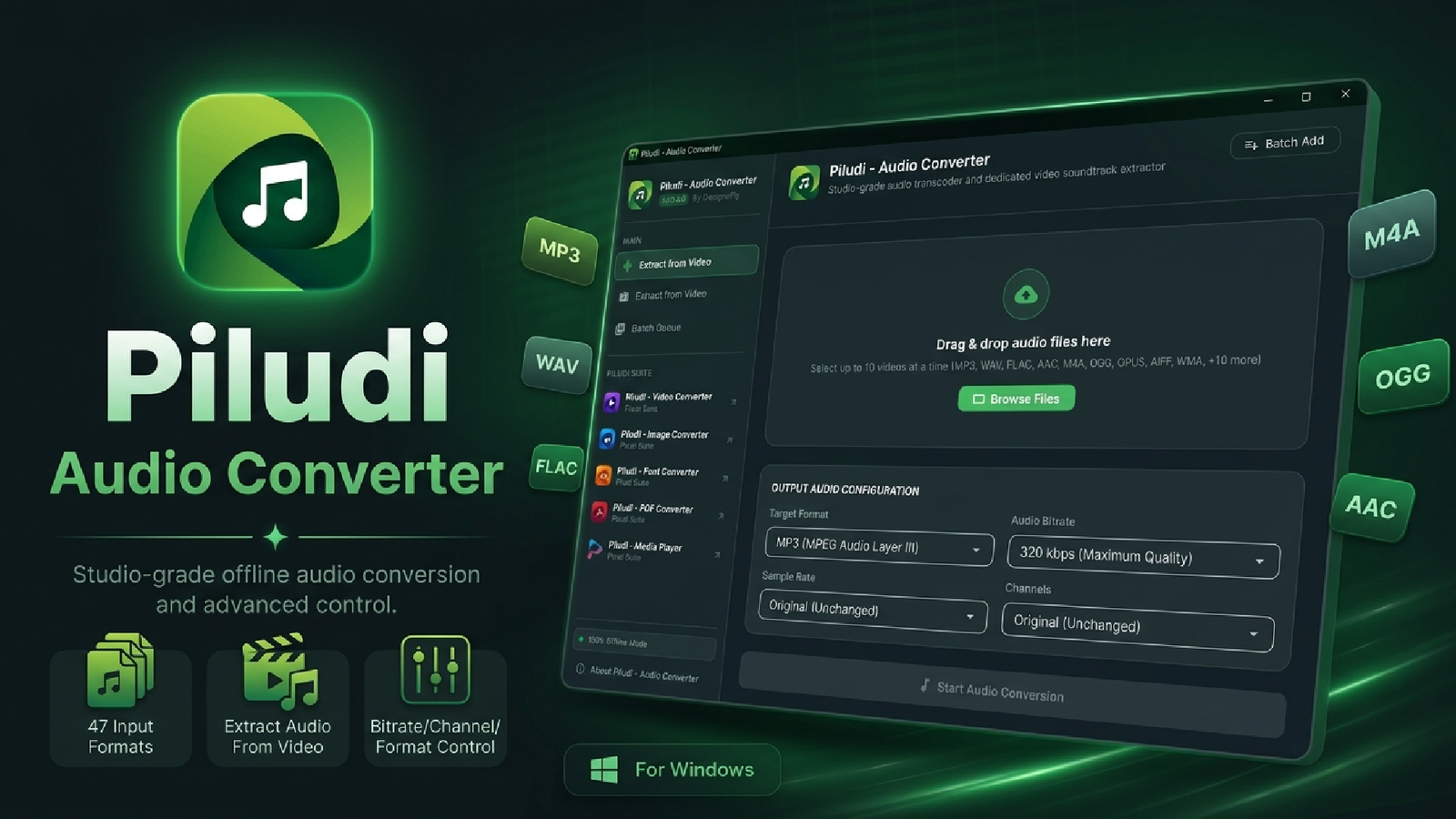 Piludi Audio Converter - Studio Audio Extractor and High Quality MP3 WAV Converter for Windows