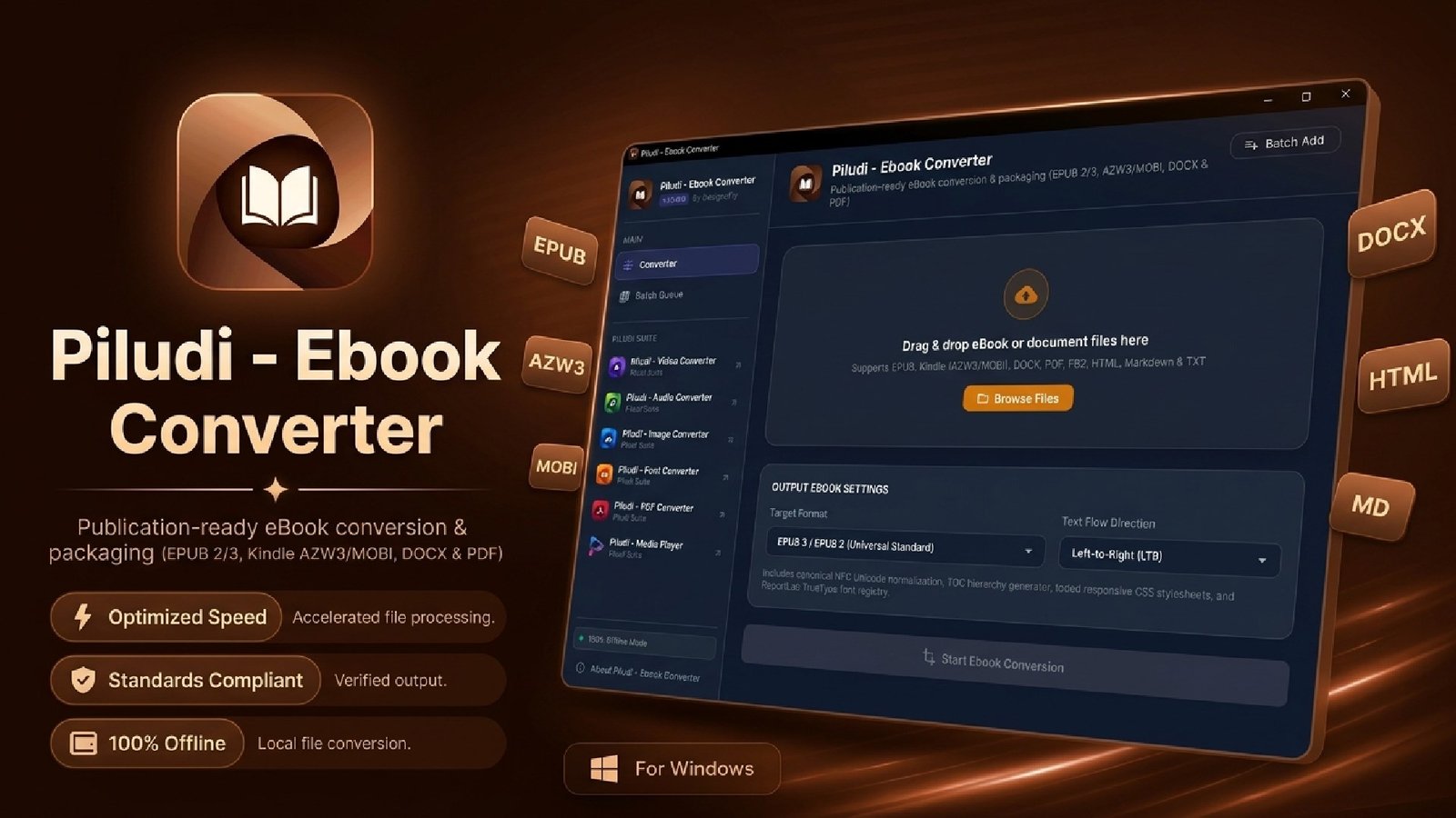 Piludi Ebook Converter - Professional EPub Converter and Kindle Publishing Suite for Windows