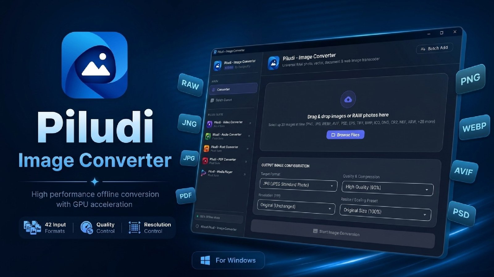 Piludi Image Converter - Professional 50+ Format Batch Image Converter for Windows
